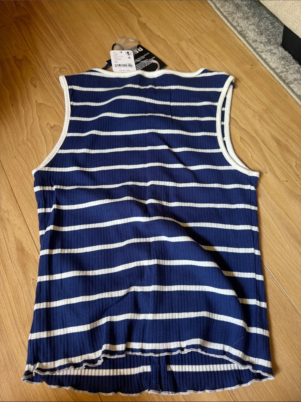 Free People Navy and White Striped Button Ribbed Tank
